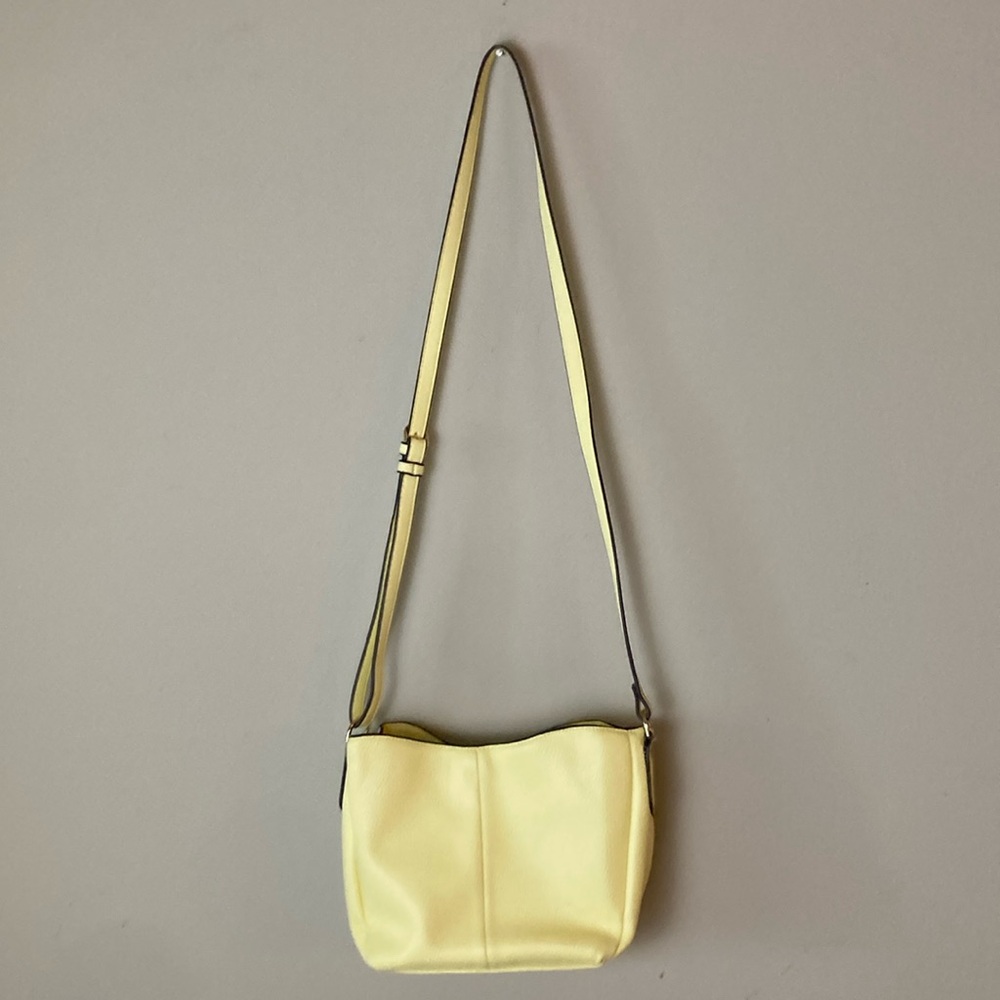 A New Day, yellow faux, leather purse